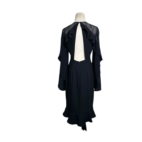 BCBGMAXAZRIA black open back lace detail ruffled party dress size 4 - Picture 16 of 16